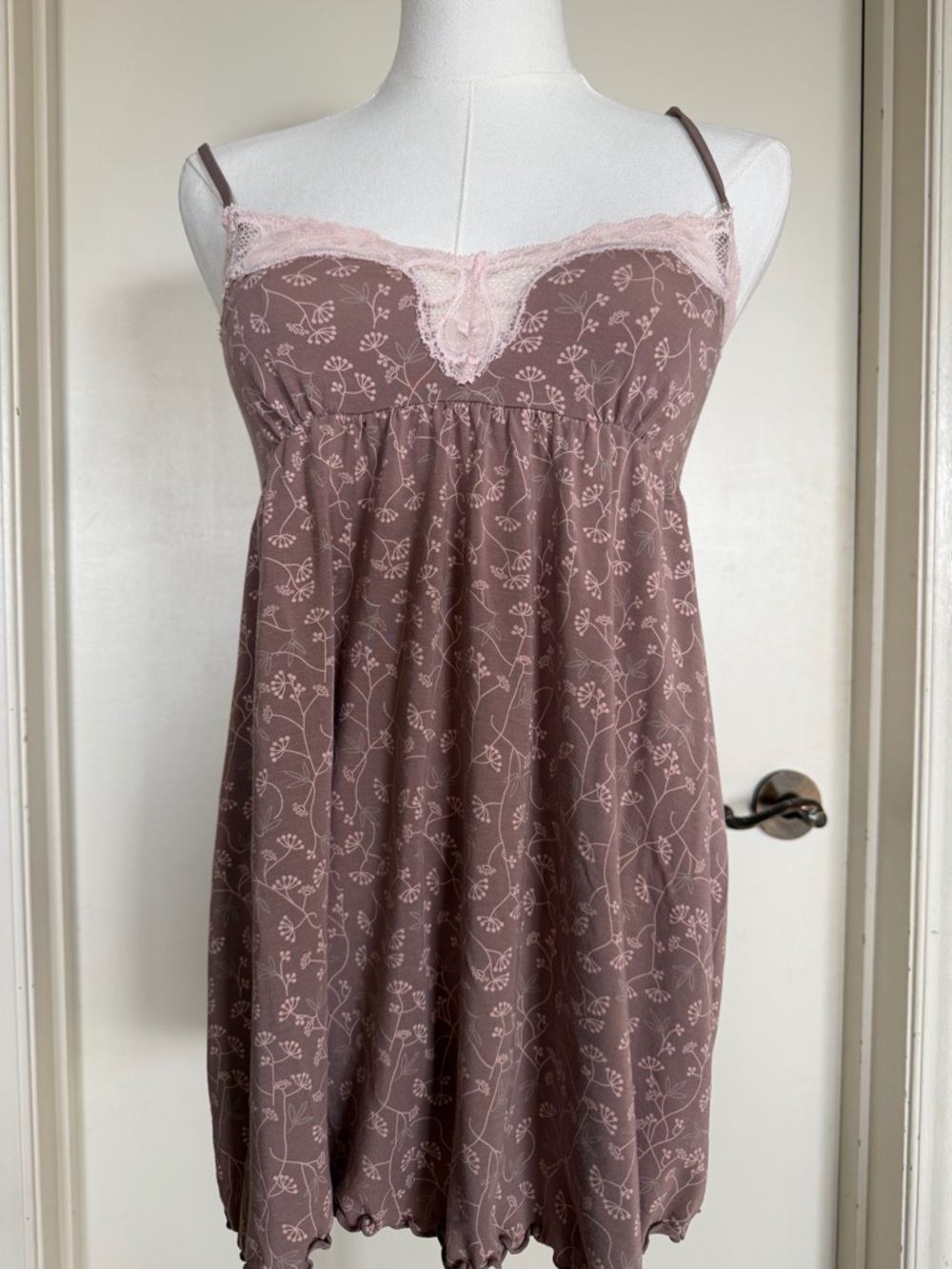 La Senza Babydoll Nightgown Chemise Floral Lace Trim Short Sleep Dress M